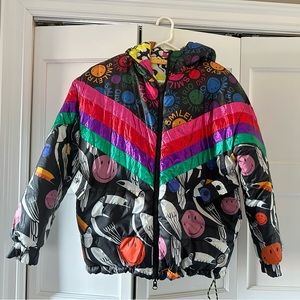 FARM RIO rainbow toucan smiley reversible puffer jacket